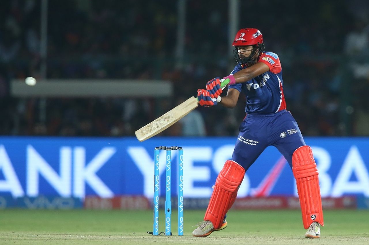 Shreyas Iyer makes room and cuts the ball square, Gujarat Lions v Delhi Daredevils, IPL 2017, Kanpur, May 10, 2017
