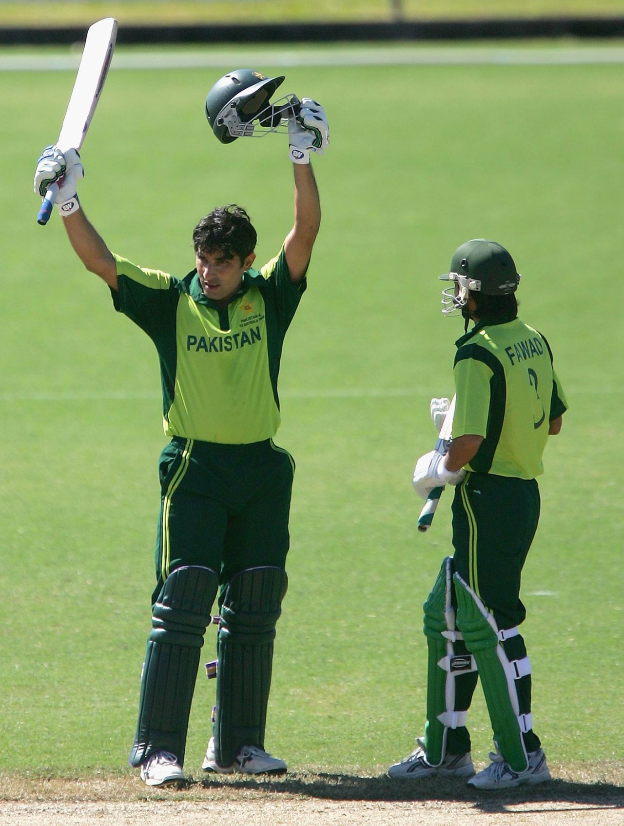 Misbah-ul-Haq celebrates his hundred, New Zealand A v Pakistan A, Top End Series, Darwin, July 9, 2006
