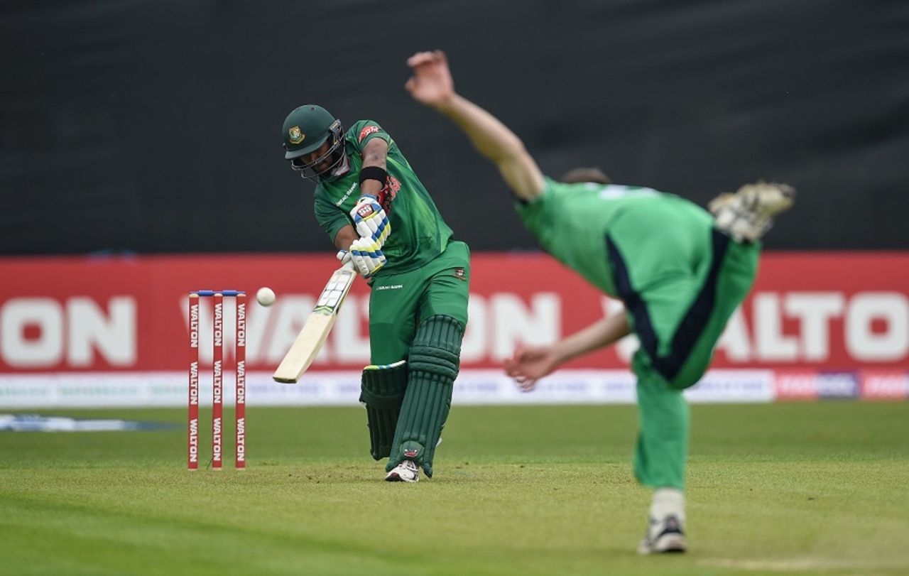 Sabbir Rahman popped a catch to third man to fall for a three-ball duck, Ireland v Bangladesh, tri-nation series, Malahide, May 12, 2017