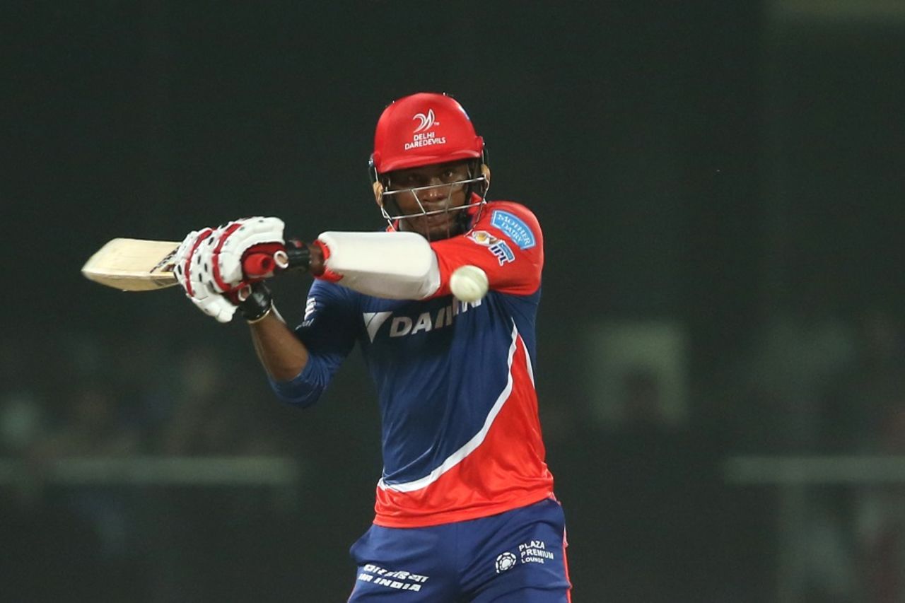 Marlon Samuels is a picture of concentration as he shapes up to pull, Delhi Daredevils v Rising Pune Supergiant, IPL 2017, Delhi, May 12, 2017