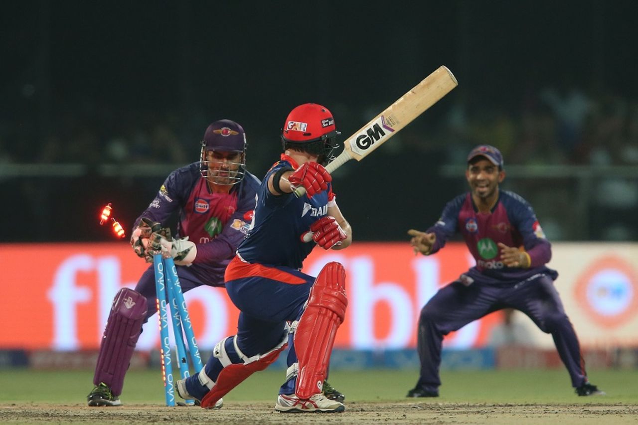 Corey Anderson is stumped by MS Dhoni, Delhi Daredevils v Rising Pune Supergiant, IPL 2017, Delhi, May 12, 2017