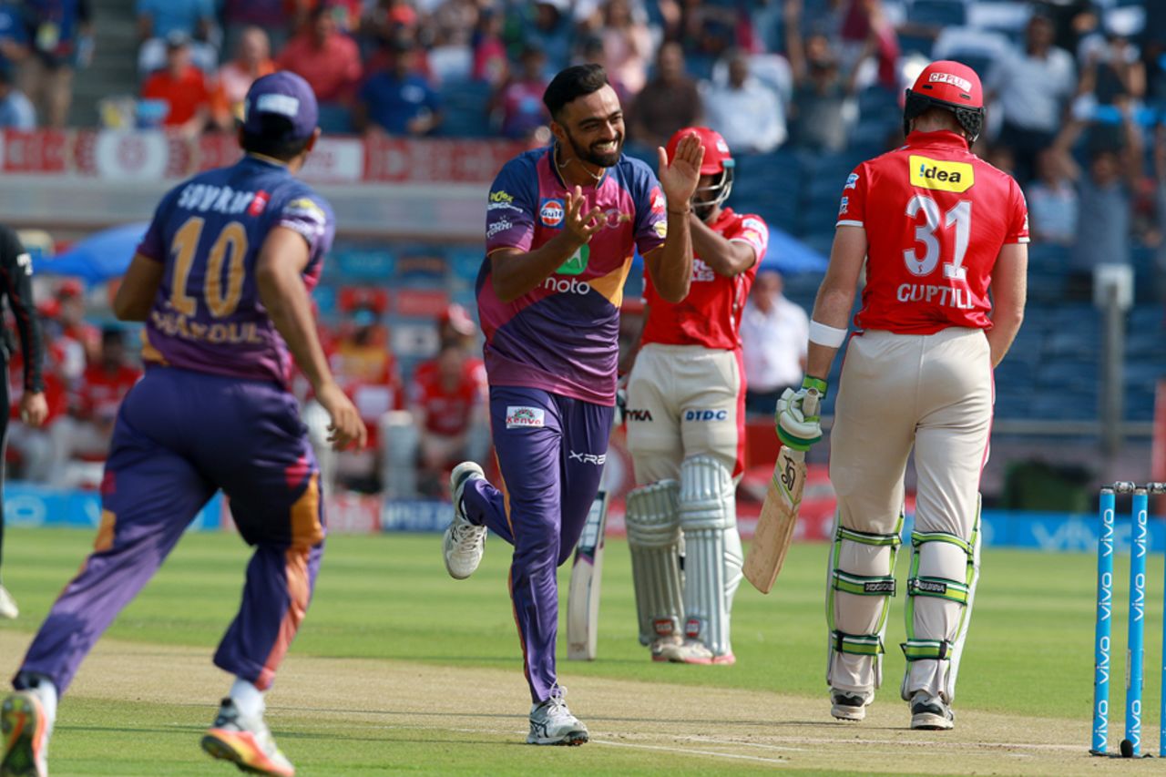 Jaydev Unadkat removed Martin Guptill off the first ball of the match, Rising Pune Supergiant v Kings XI Punjab, IPL 2017, Pune, May 14, 2017