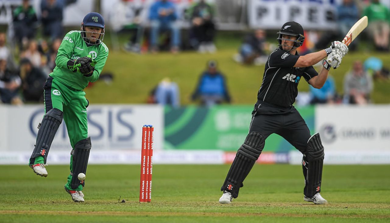 Neil Broom showed the long handle during his stay, Ireland v New Zealand, Tri-nations series, 2nd match, Malahide, May 14, 2017
