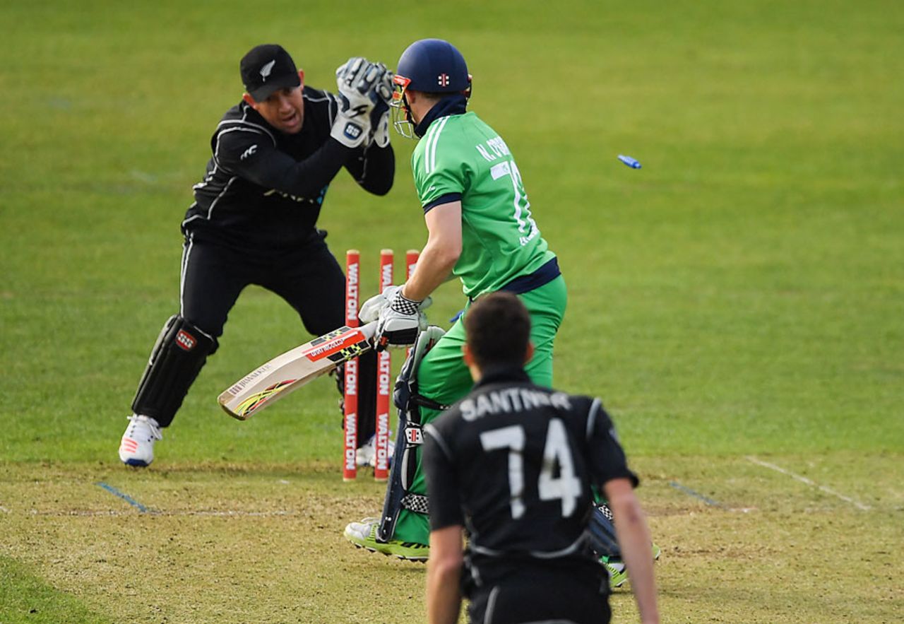 Niall O'Brien's maiden ODI century was ended by a stumping, Ireland v New Zealand, Tri-nations series, 2nd match, Malahide, May 14, 2017