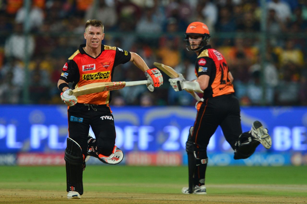 David Warner and Kane Williamson added 50 runs for the second wicket, Sunrisers Hyderabad v Kolkata Knight Riders, Eliminator, IPL, Bangalore, May 17, 2017
