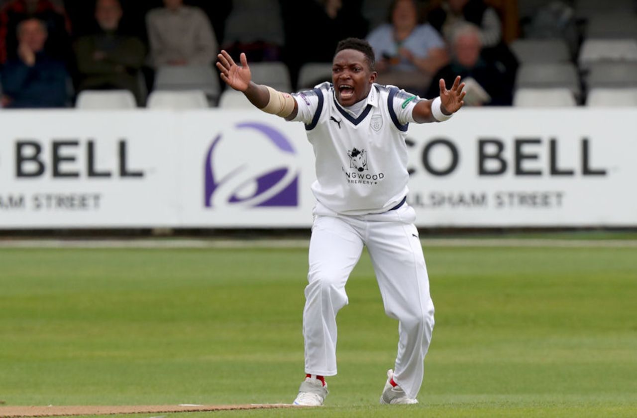 Fidel Edwards appeals for the wicket of Alastair Cook, Essex v Hampshire, Specsavers Championship Division One, Chelmsford, May 19-22 