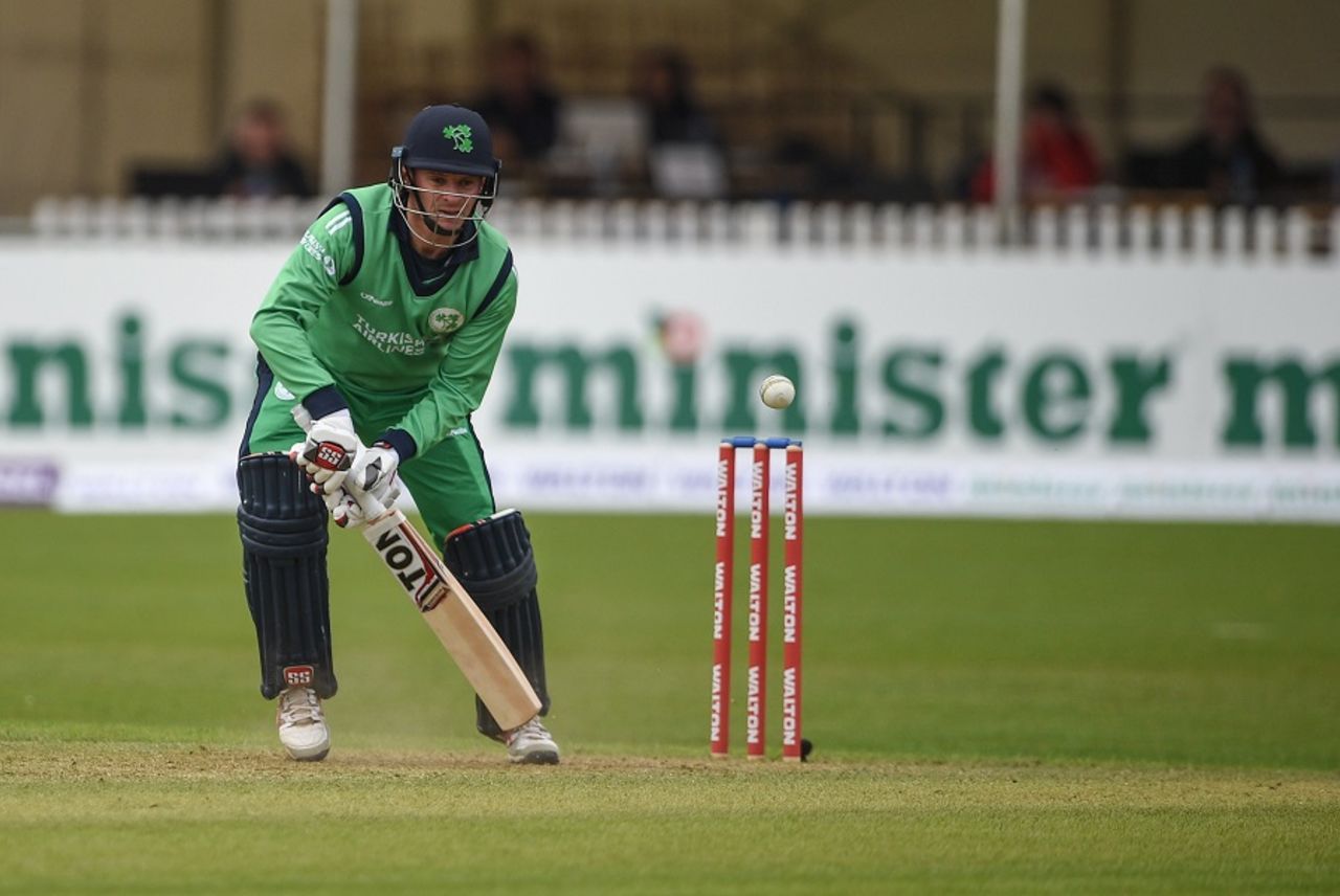 William Porterfield taps the ball to the off side, Ireland v New Zealand, Malahide, 5th ODI, May 21, 2017