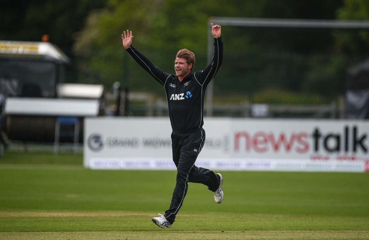 Corey Anderson dismissed Ed Joyce in his first over, Ireland v New Zealand, Malahide, 5th ODI, May 21, 2017