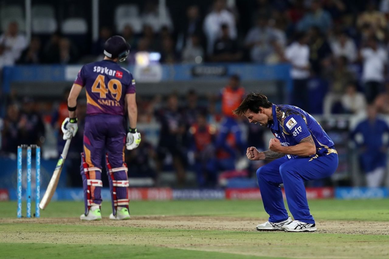 Agony and ecstasy: Steven Smith and Mitchell Johnson display contrasting emotions, Mumbai Indians v Rising Pune Supergiant, IPL final, Hyderabad, May 21, 2017