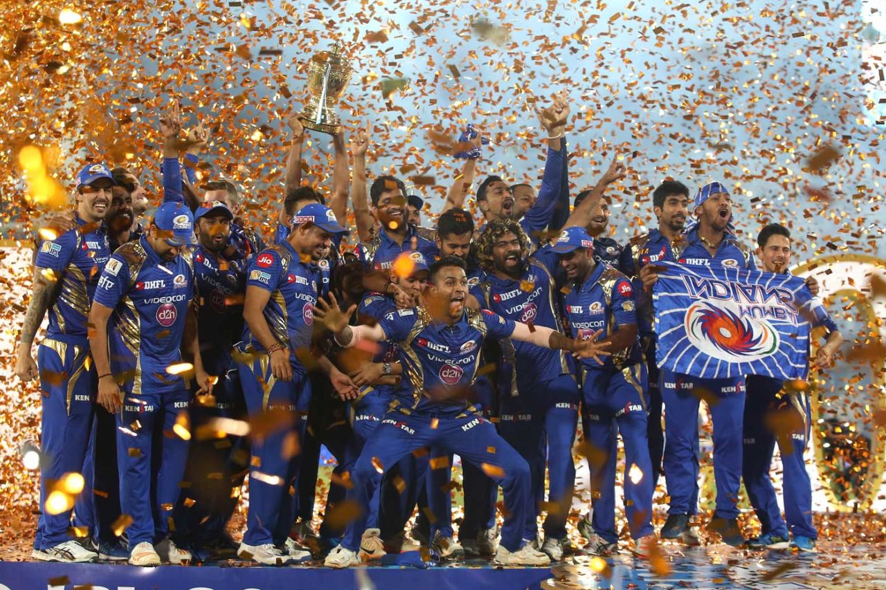 Hardik Pandya strikes a pose as Mumbai Indians celebrate their triumph, Mumbai Indians v Rising Pune Supergiant, IPL final, Hyderabad, May 21, 2017
