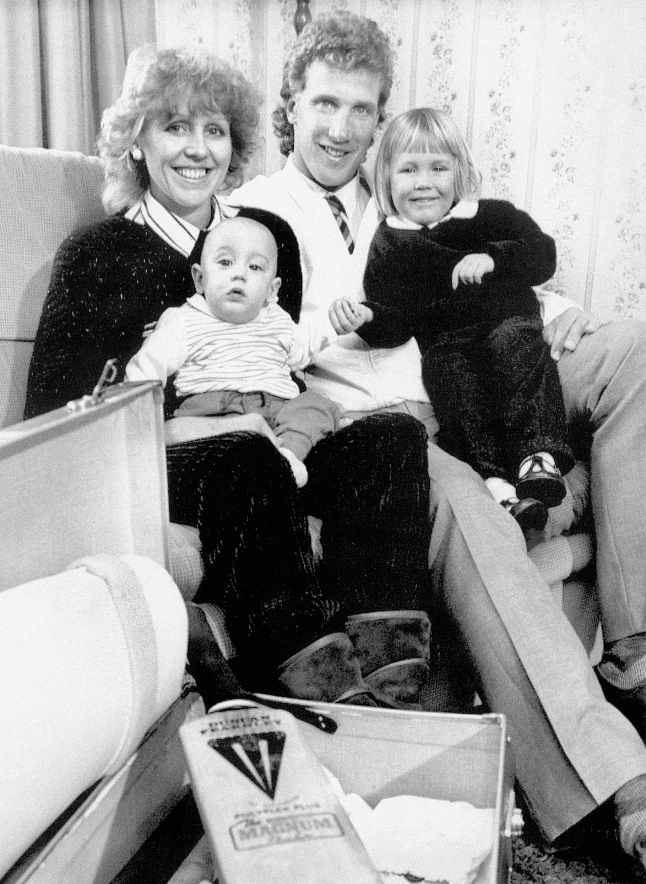 Chris Broad with his wife Carole and his children Stuart (left) and Gemma, February 9, 1987