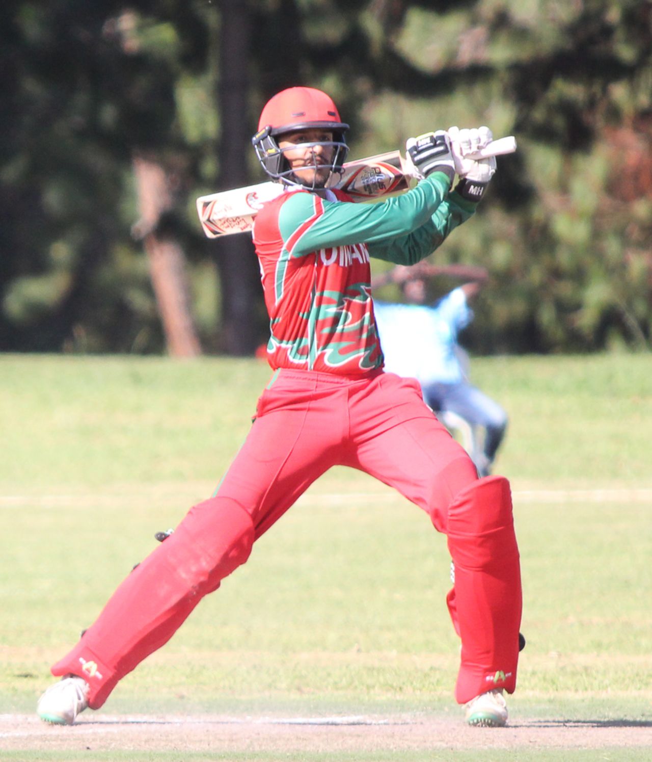Aqib Ilyas drives over cover for one of his eight fours, Oman v USA, ICC World Cricket League Division Three, Entebbe, May 23, 2017