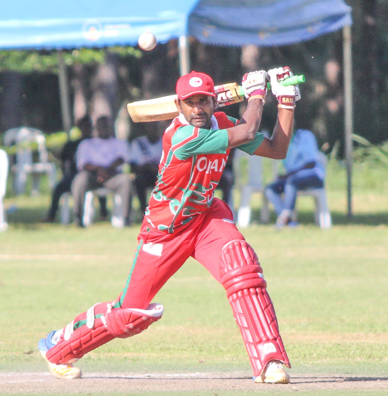 Mohammad Nadeem punches through the off side, Oman v USA, ICC World Cricket League Division Three, Entebbe, May 23, 2017