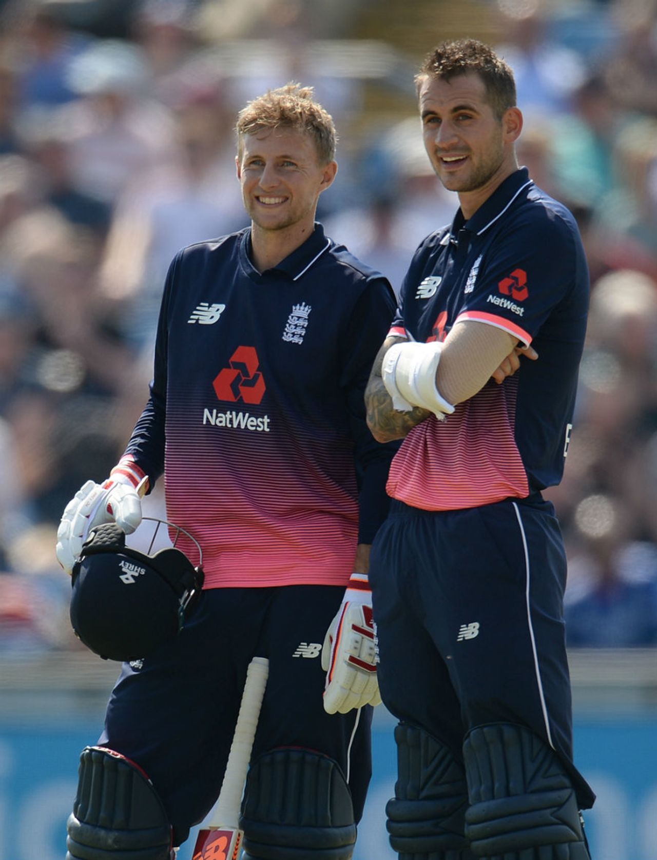 Joe Root and Alex Hales take a breather during their second-wicket stand, England v South Africa, 1st ODI, Headingley, May 24, 2017