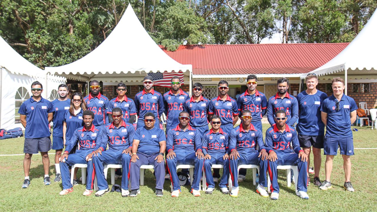 USA's touring squad poses before the start of play, Malaysia v USA, ICC World Cricket League Division Three, Kampala, May 24, 2017