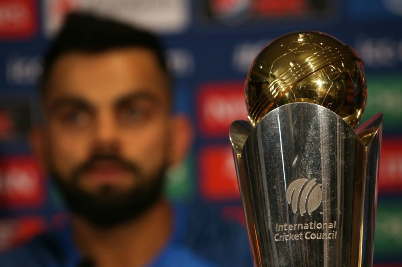 The ICC Champions Trophy, with India captain Virat Kohli in the background, London, May 25, 2017