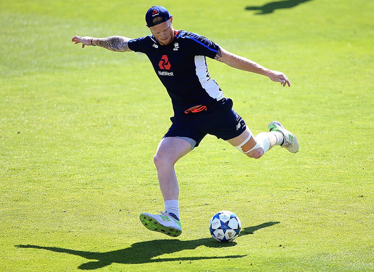Ben Stokes came through batting, bowling and football with his left knee strapped, Ageas Bowl, May 26, 2017
