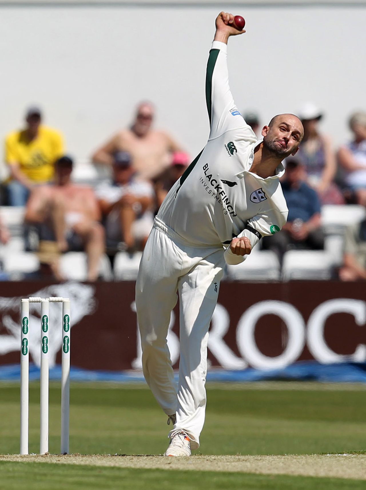 Nathan Lyon twirls away, Northamptonshire v Worcestershire, Specsavers County Championship, Division Two, Wantage Road, May 26, 2017