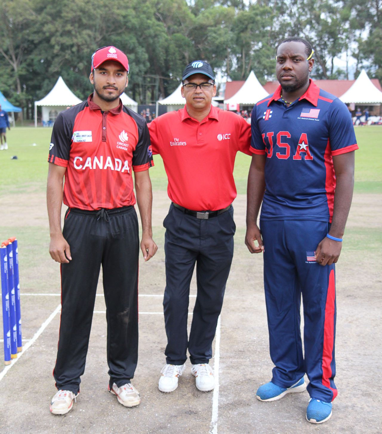 Canada captain Nitish Kumar and his counterpart USA's Steven Taylor at the toss, Canada v USA, ICC World Cricket League Division Three, Kampala, May 27, 2017
