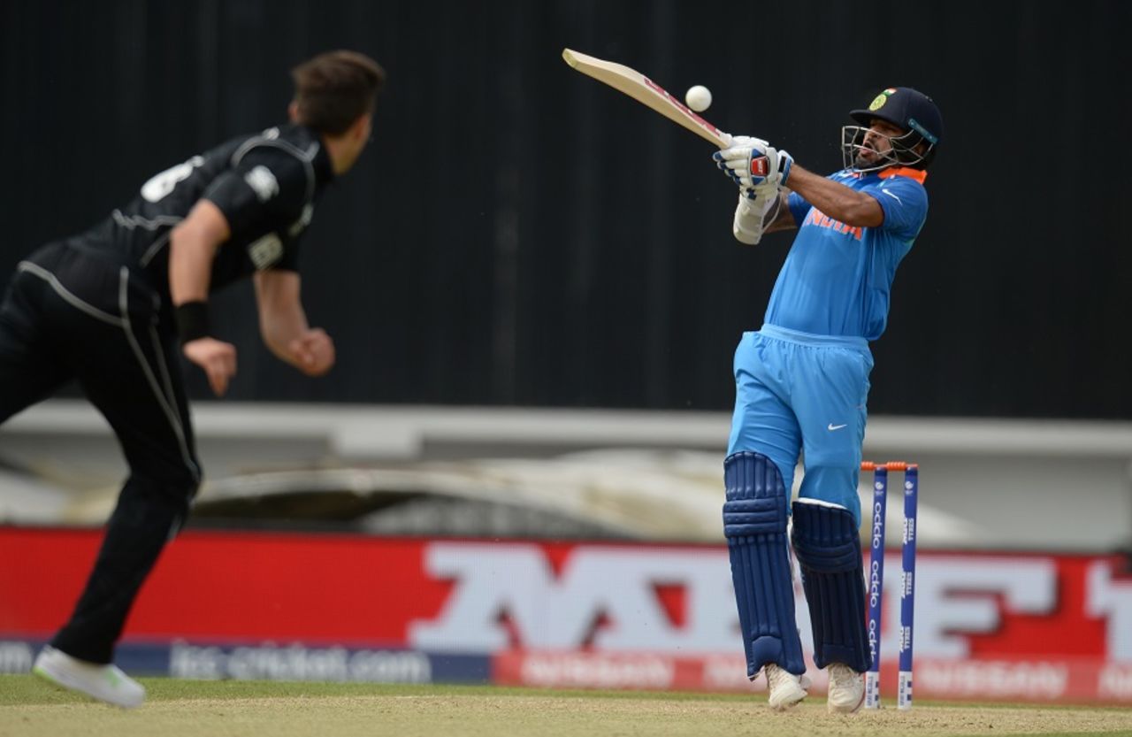 Shikhar Dhawan tries to deal with a short ball, India v New Zealand, Champions Trophy warm-ups, London, May 28, 2017