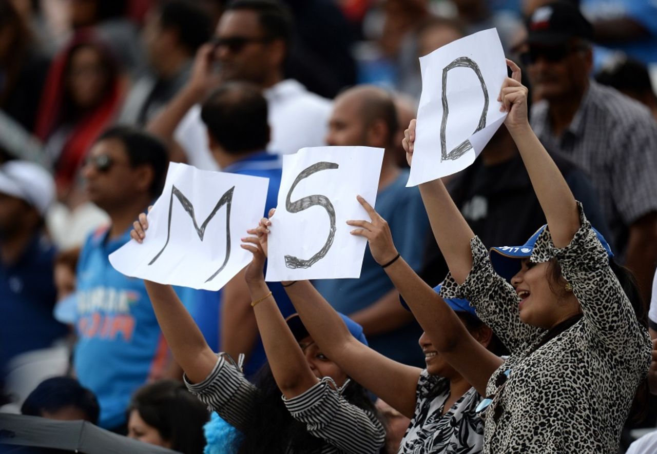 The fan favourite: MS Dhoni received great support from the Oval crowd, India v New Zealand, Champions Trophy warm-ups, London, May 28, 2017