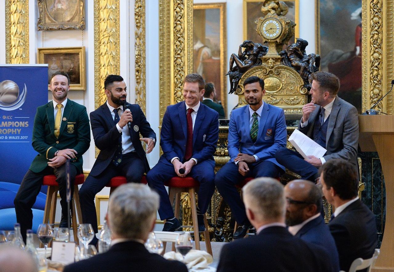 Suit up: AB de Villiers, Virat Kohli, Eoin Morgan and Mashrafe Mortaza at the Champions Trophy dinner, Lancaster House, London, May 30, 2017