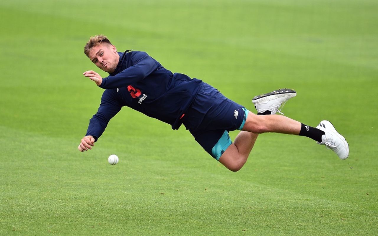 Jason Roy takes flight during a fielding drill, Champions Trophy 2017, The Oval, May 31, 2017