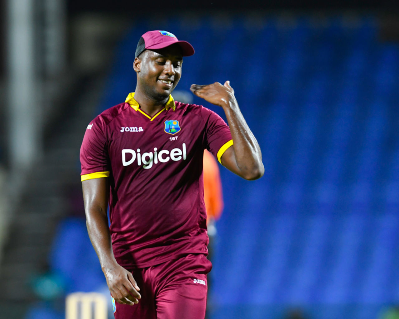 Miguel Cummins reacts in the field, WICB President's XI v Afghanistan, warm-up T20I, St Kitts, May 30, 2017