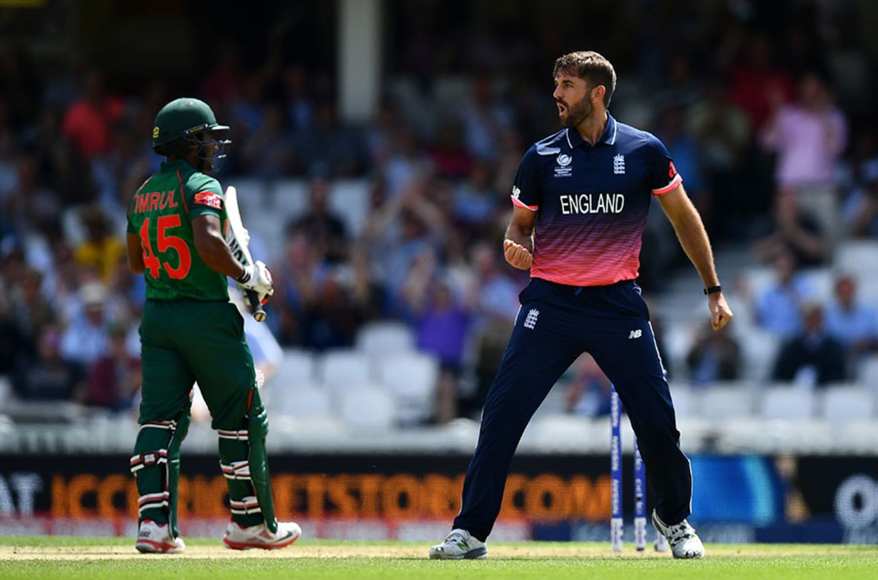 Liam Plunkett celebrates the wicket of Imrul Kayes, England v Bangladesh, Champions Trophy, Group A, The Oval, June 1, 2017