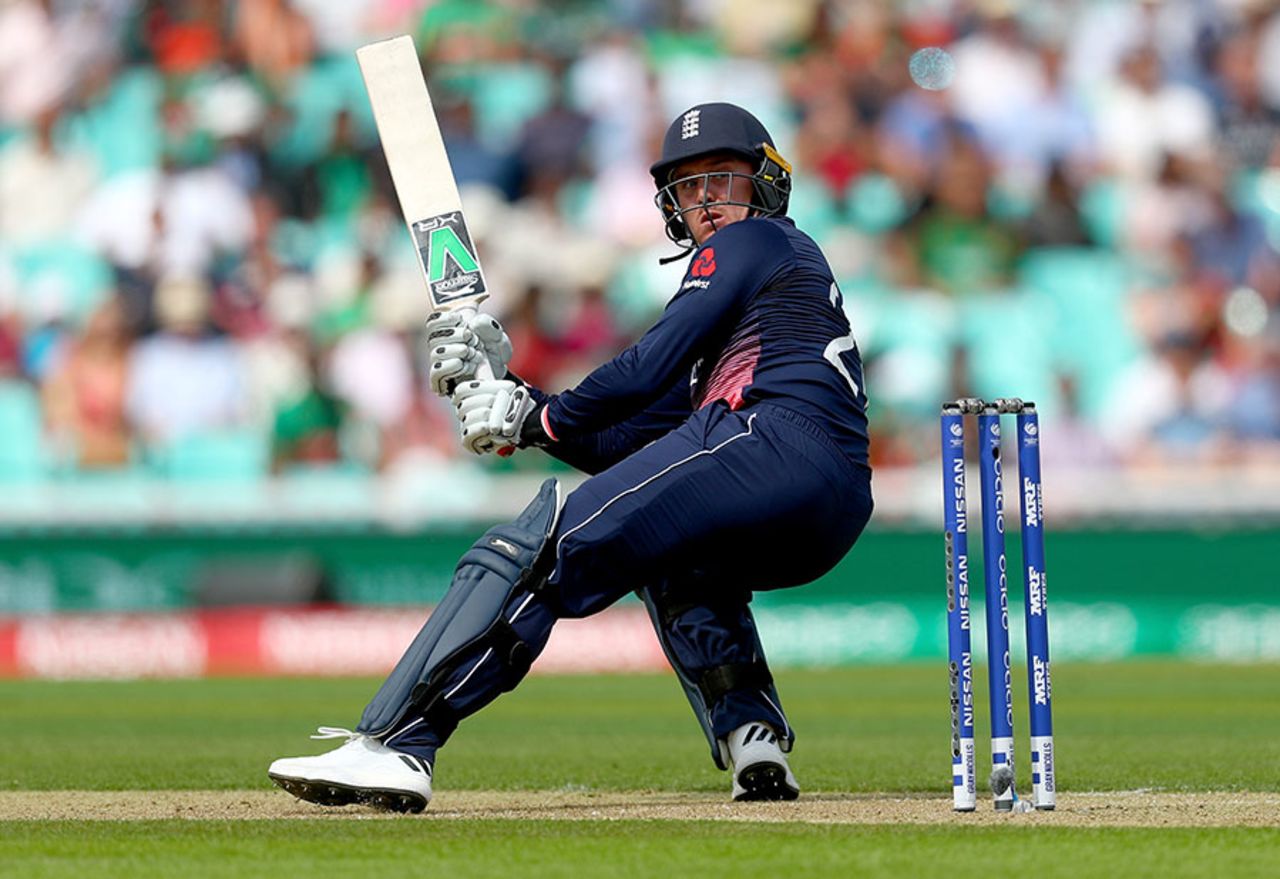 Jason Roy tried the scoop, but just added to his low run of scores, England v Bangladesh, Champions Trophy, Group A, The Oval, June 1, 2017