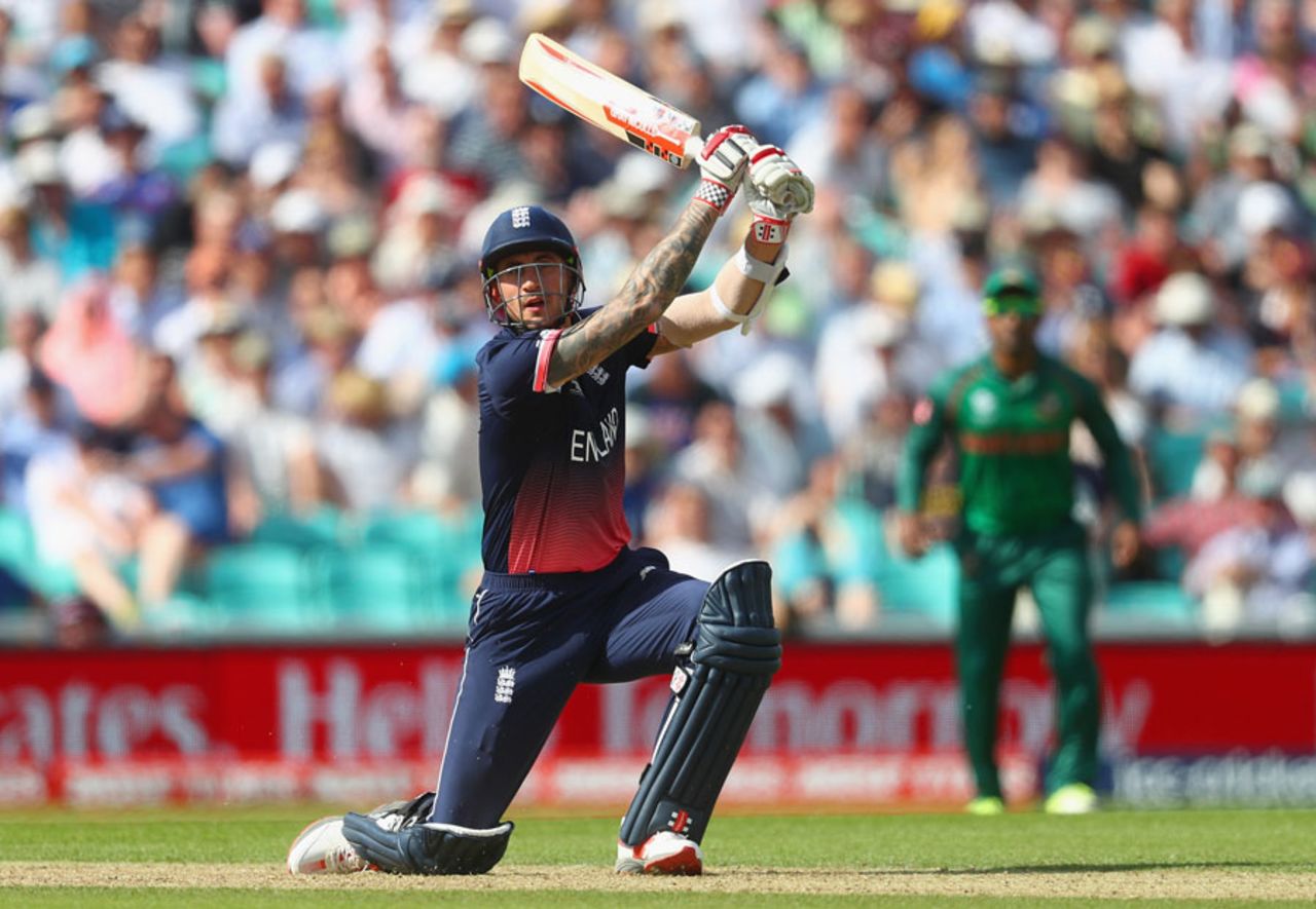 Alex Hales blazed his way to 95 before being dismissed, England v Bangladesh, Champions Trophy, Group A, The Oval, June 1, 2017