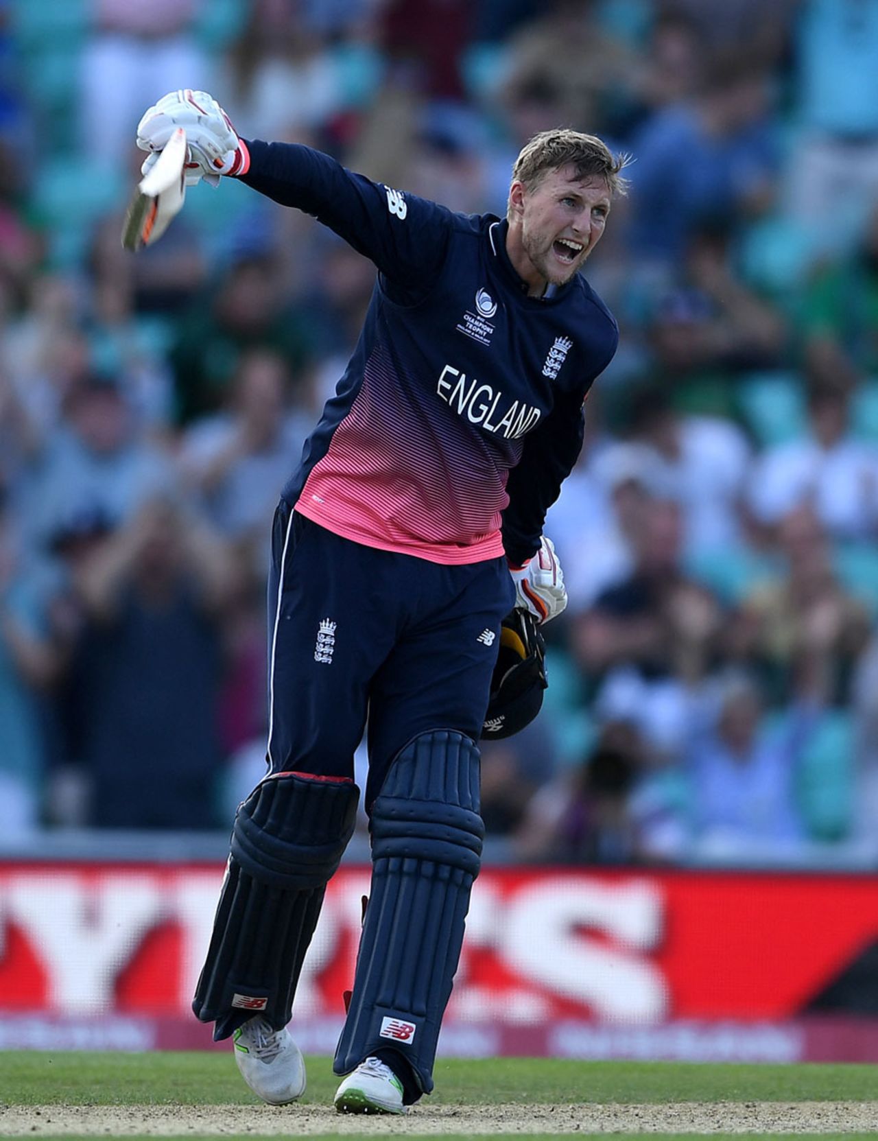 Joe Root celebrates his hundred, England v Bangladesh, Champions Trophy, Group A, The Oval, June 1, 2017