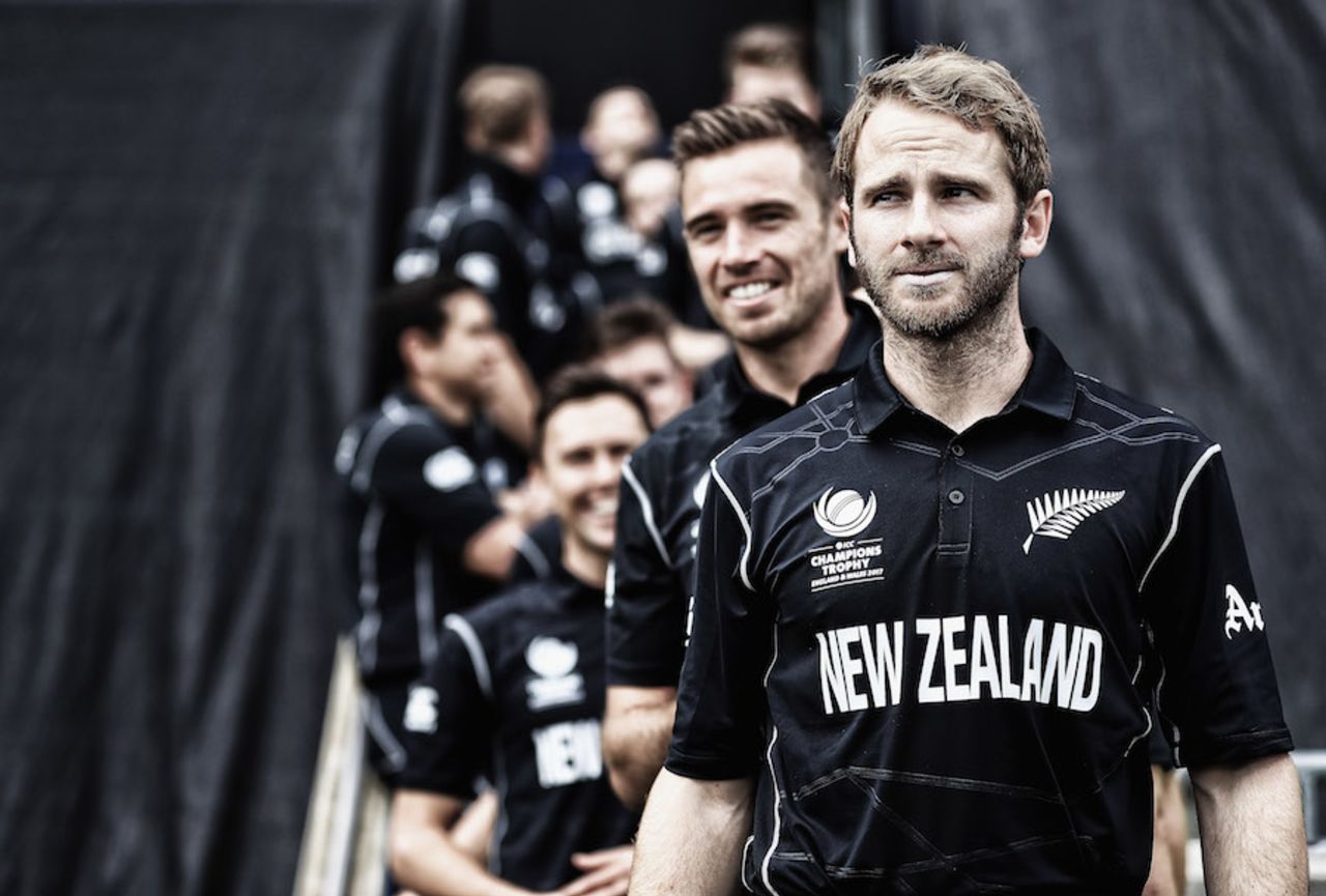 Kane Williamson leads his team out, Australia v New Zealand, Champions Trophy, Group A, Edgbaston, June 2, 2017