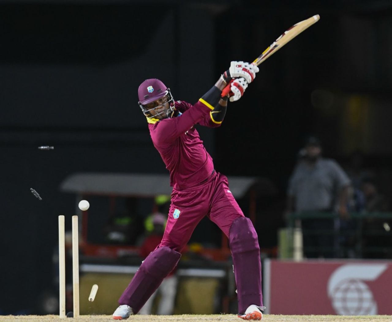 Marlon Samuels misses a wild swing, West Indies v Afghanistan, 1st T20, Basseterre, June 2, 2017
