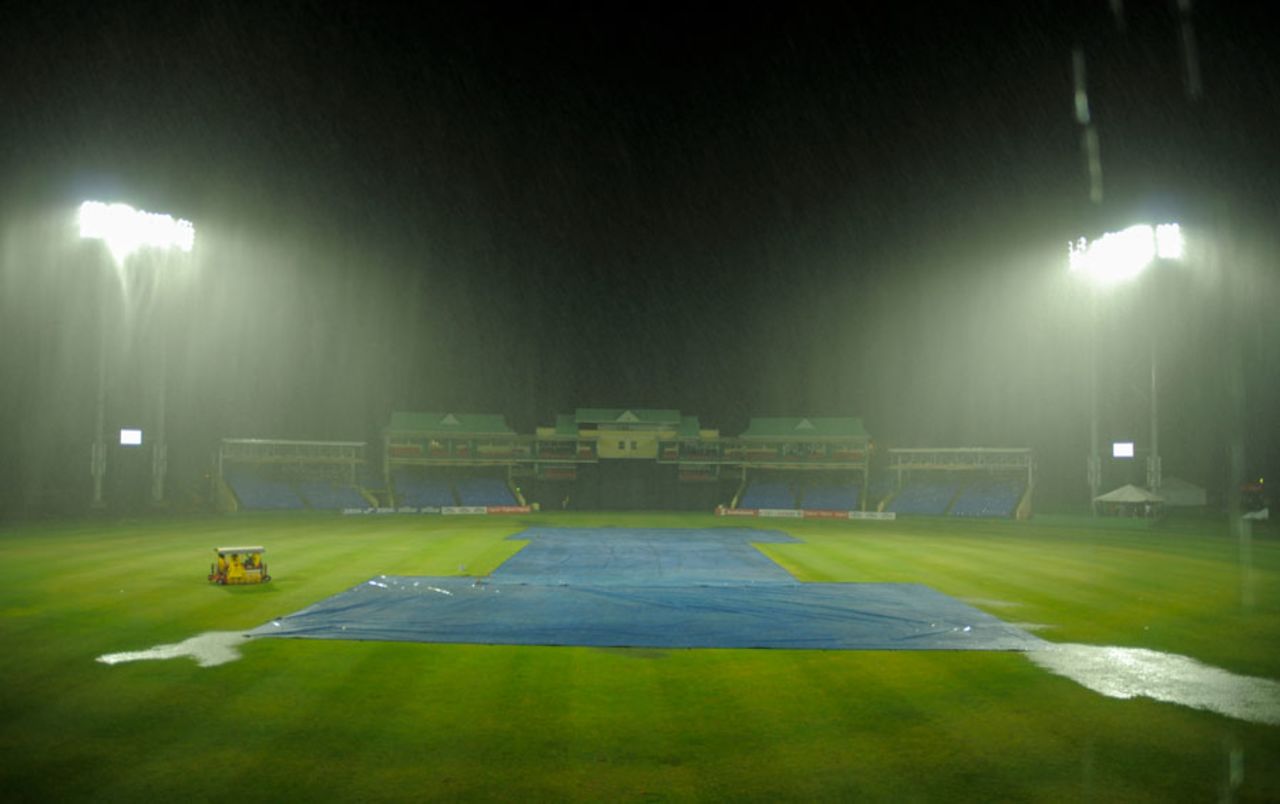 Rain stopped play just after the halfway mark of West Indies' innings, West Indies v Afghanistan, 2nd T20I, St Kitts, June 3, 2017
