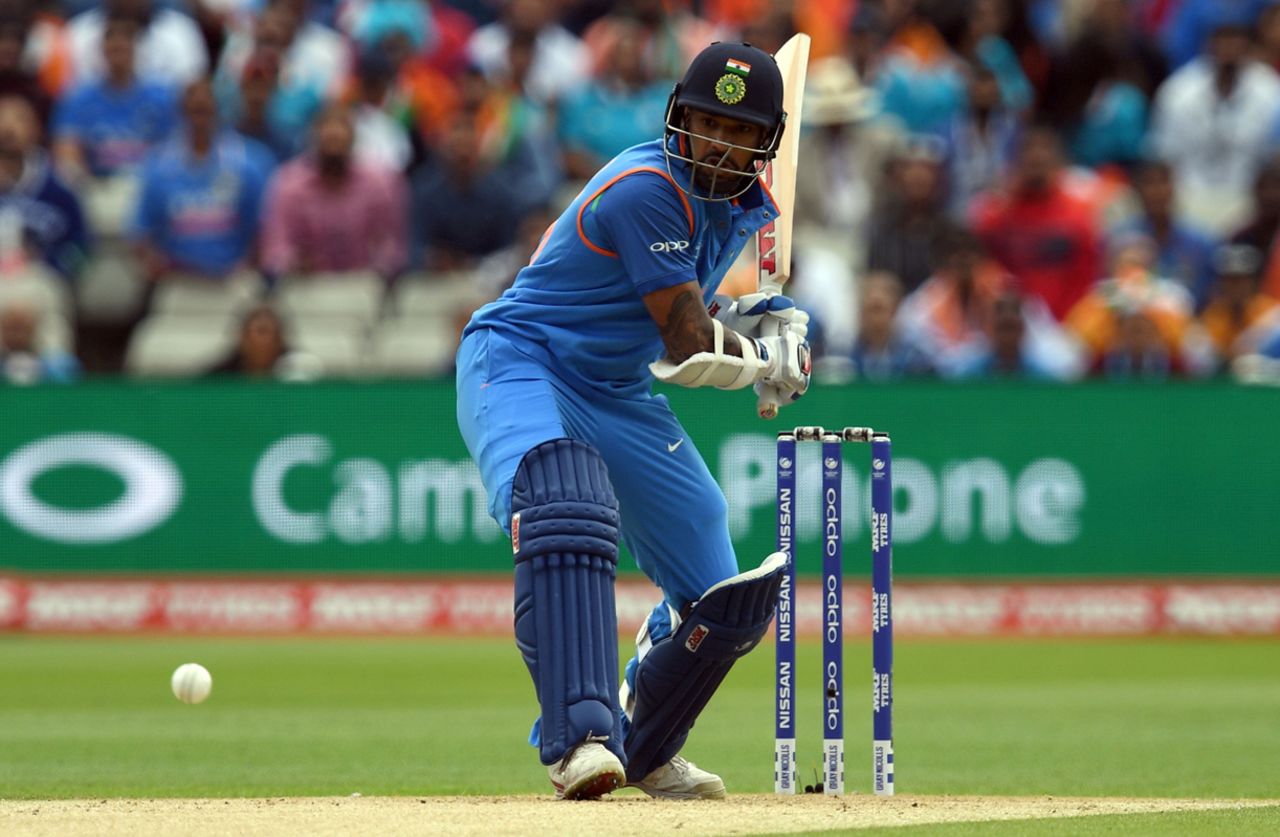 Shikhar Dhawan keeps a close eye on the ball , India v Pakistan, Champions Trophy, Group B, Birmingham, June 4, 2017