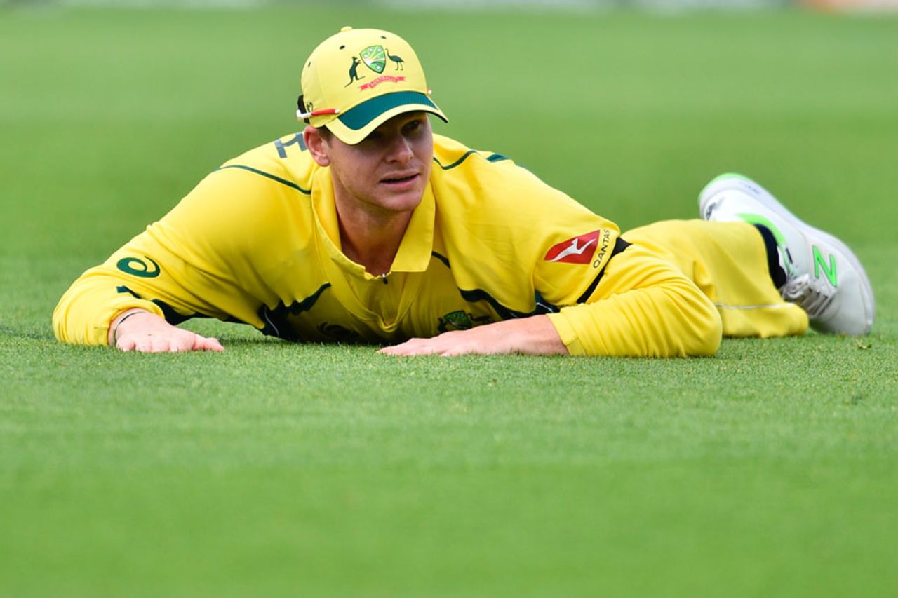 Steven Smith looks on after a shot beats his dive, Australia v Bangladesh, Champions Trophy 2017, The Oval, London, June 5, 2017