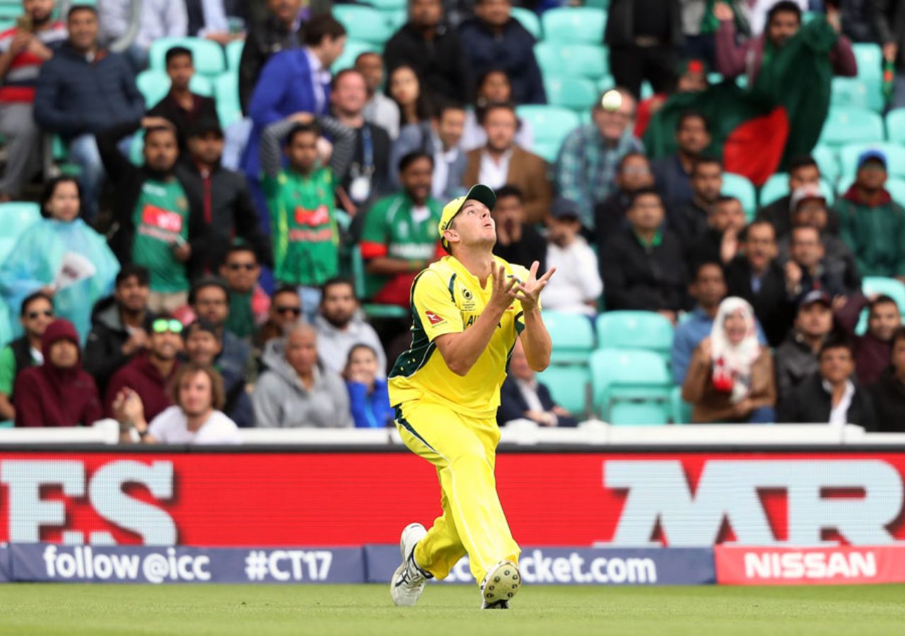 Josh Hazlewood gets under the ball to complete a catch at fine leg, Australia v Bangladesh, Champions Trophy 2017, The Oval, London, June 5, 2017