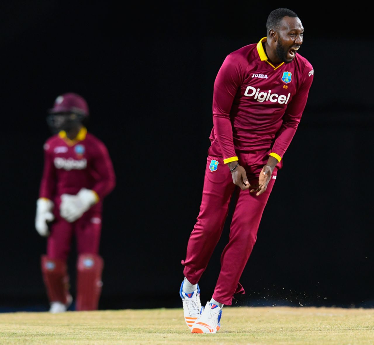 Kesrick Williams lets out a roar after completing a three-for, West Indies v Afghanistan, 3rd T20I, St Kitts, June 5, 2017