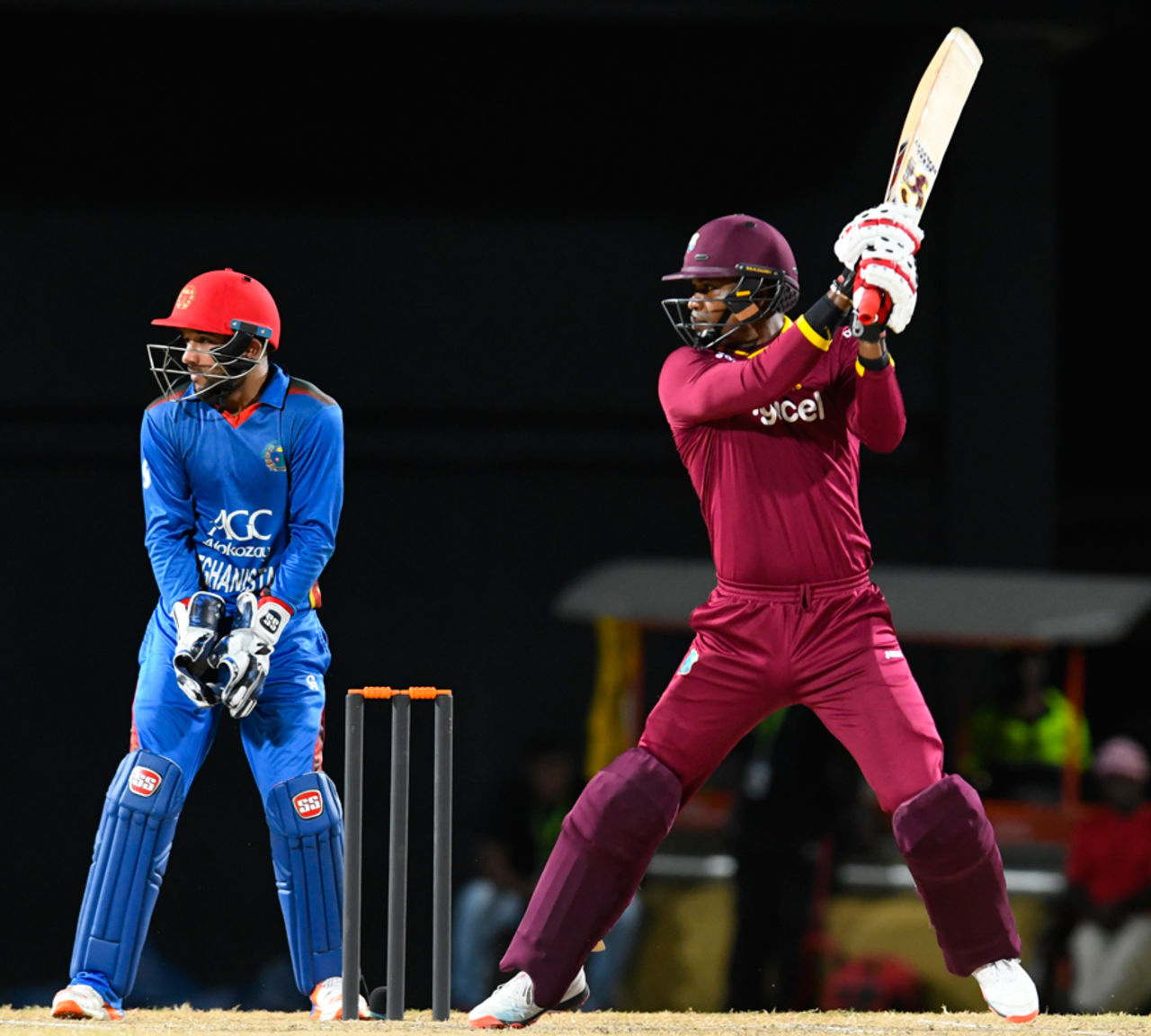 Marlon Samuels cuts one square, West Indies v Afghanistan, 3rd T20I, St Kitts, June 5, 2017