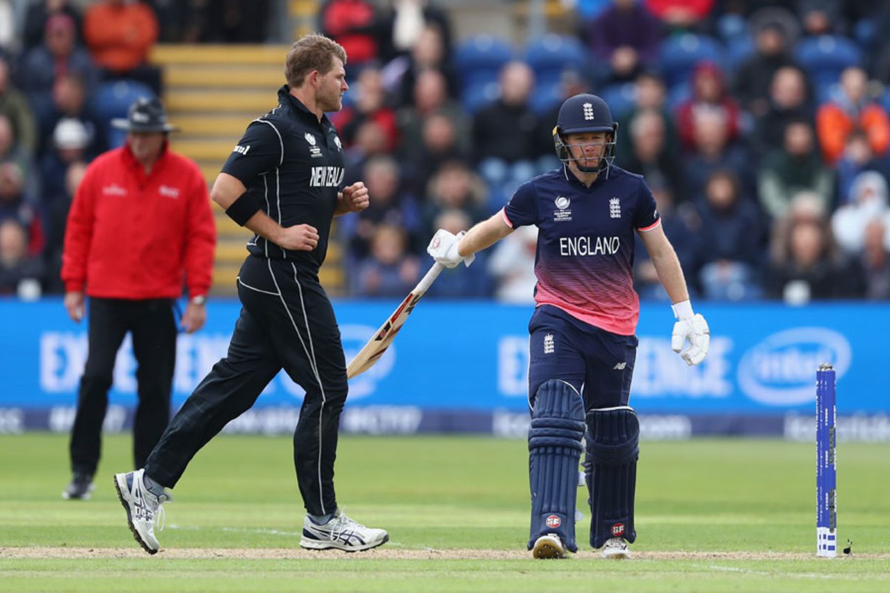 Corey Anderson had Eoin Morgan caught feathering behind, England v New Zealand, Champions Trophy 2017, Cardiff, June 6, 2017