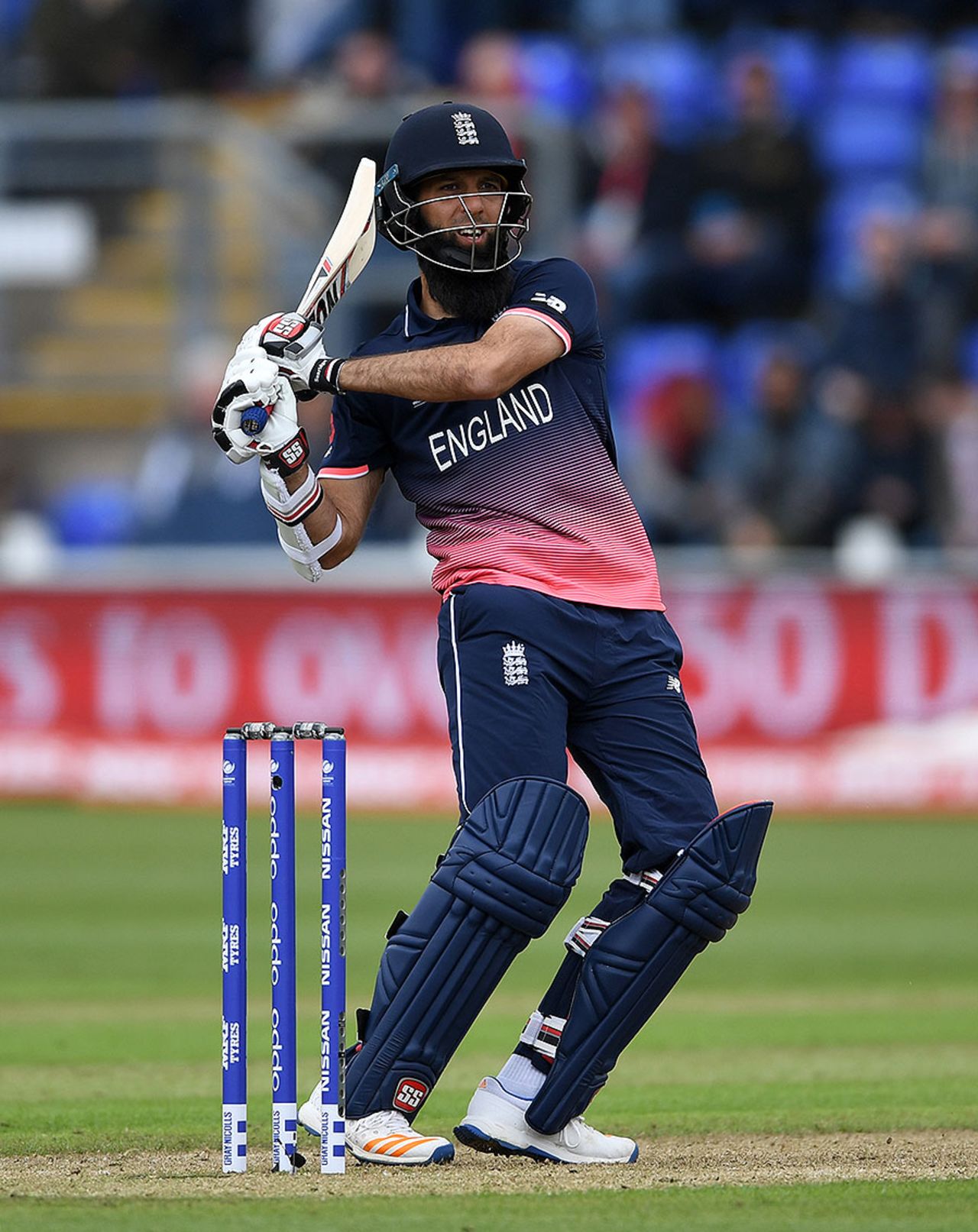Moeen Ali was looking dangerous until he was well caught at short backward square, England v New Zealand, Champions Trophy 2017, Cardiff, June 6, 2017
