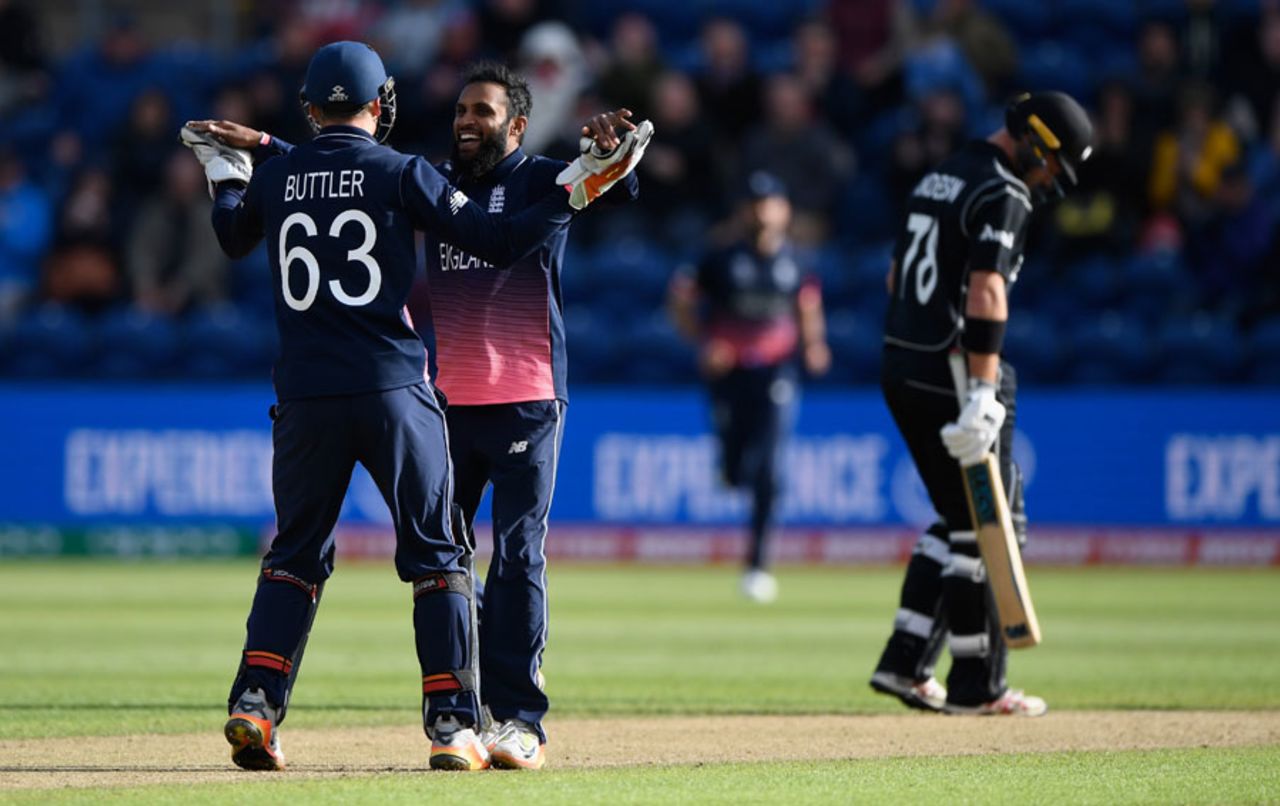 Jos Buttler pulled off a leg-side stumping to Adil Rashid , England v New Zealand, Champions Trophy 2017, Cardiff, June 6, 2017