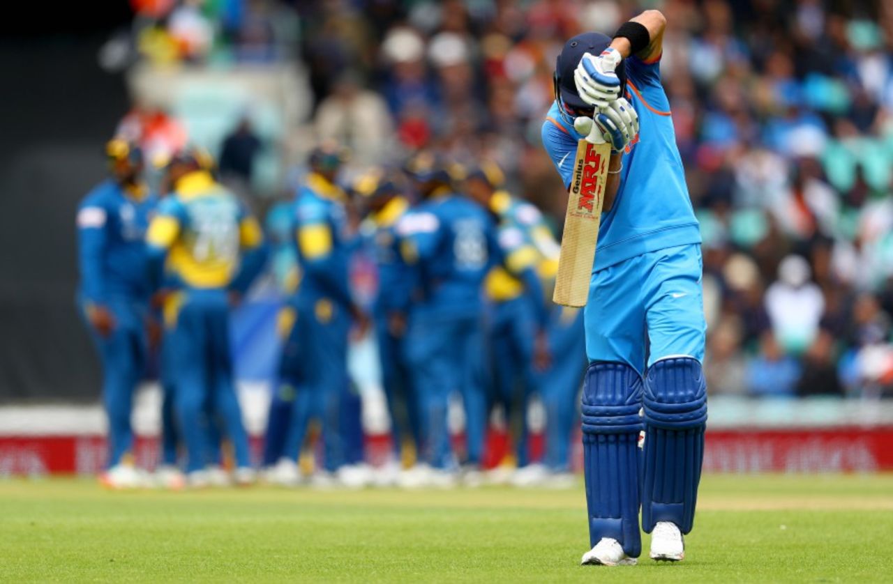 Virat Kohli was dismissed for a rare ODI duck, India v Sri Lanka, Champions Trophy 2017, The Oval, London, June 8, 2017