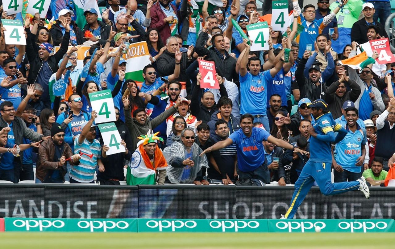 Nuwan Pradeep runs into a sea of Indian support, India v Sri Lanka, Champions Trophy 2017, The Oval, London, June 8, 2017