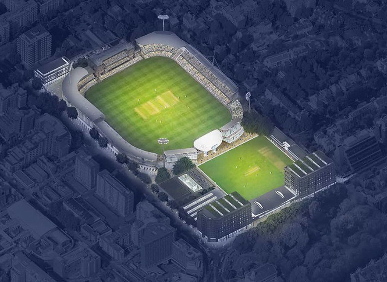 An artist's impression giving an aerial view of the proposed redevelopment at Lord's, June 9, 2017