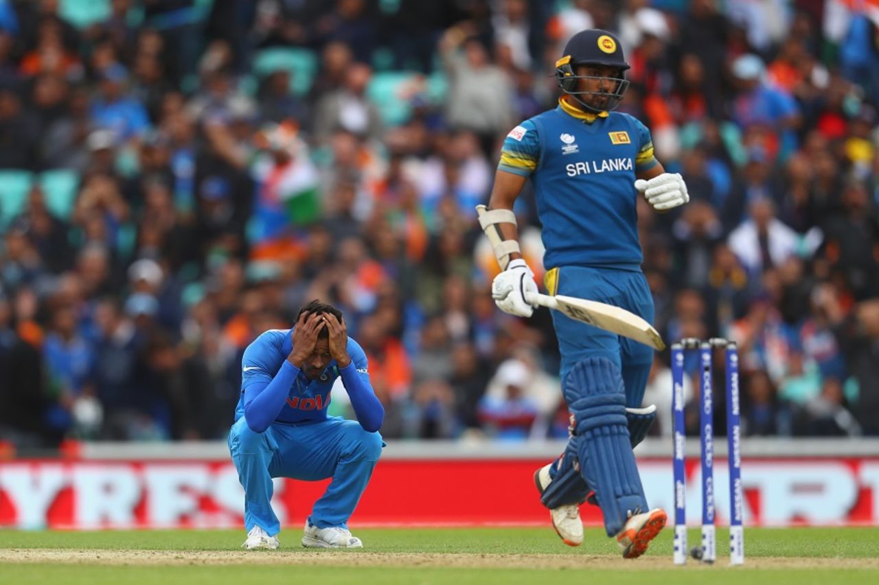 Danushka Gunathilaka was reprieved off Hardik Pandya's bowling, India v Sri Lanka, Champions Trophy 2017, The Oval, London, June 8, 2017