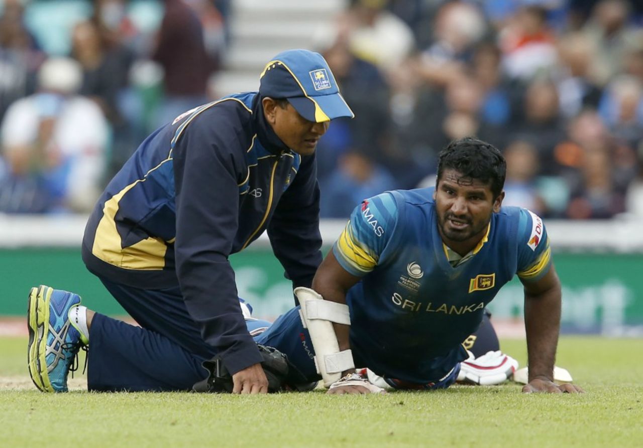 Kusal Perera was forced to retire hurt with a hamstring injury, India v Sri Lanka, Champions Trophy 2017, The Oval, London, June 8, 2017