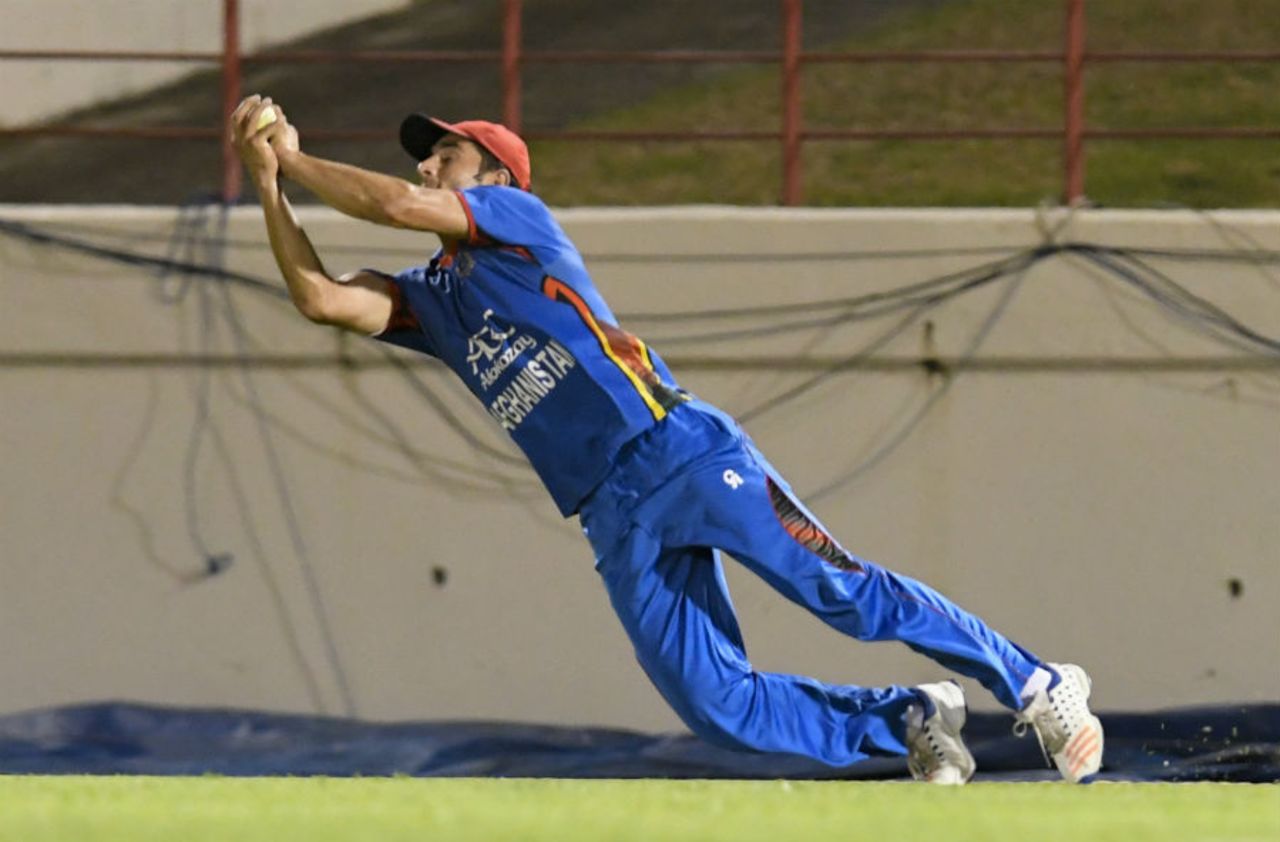 Amir Hamza took a stunning catch to dismiss Evin Lewis, West Indies v Afghanistan, 1st ODI, St Lucia, June 9, 2017