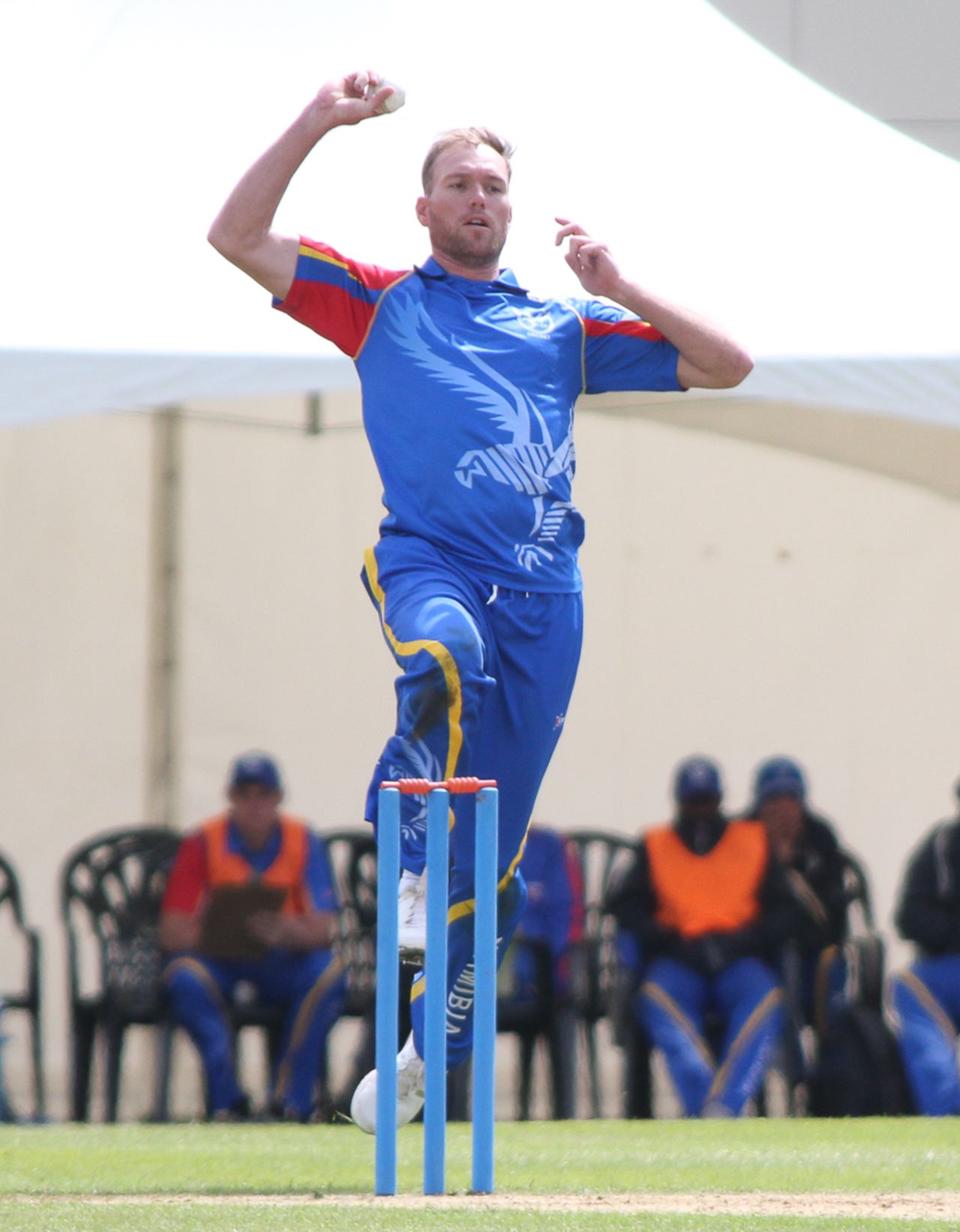 Christi Viljoen took two wickets in his opening over, Scotland v Namibia, ICC WCL Championship, Edinburgh, June 11, 2017 